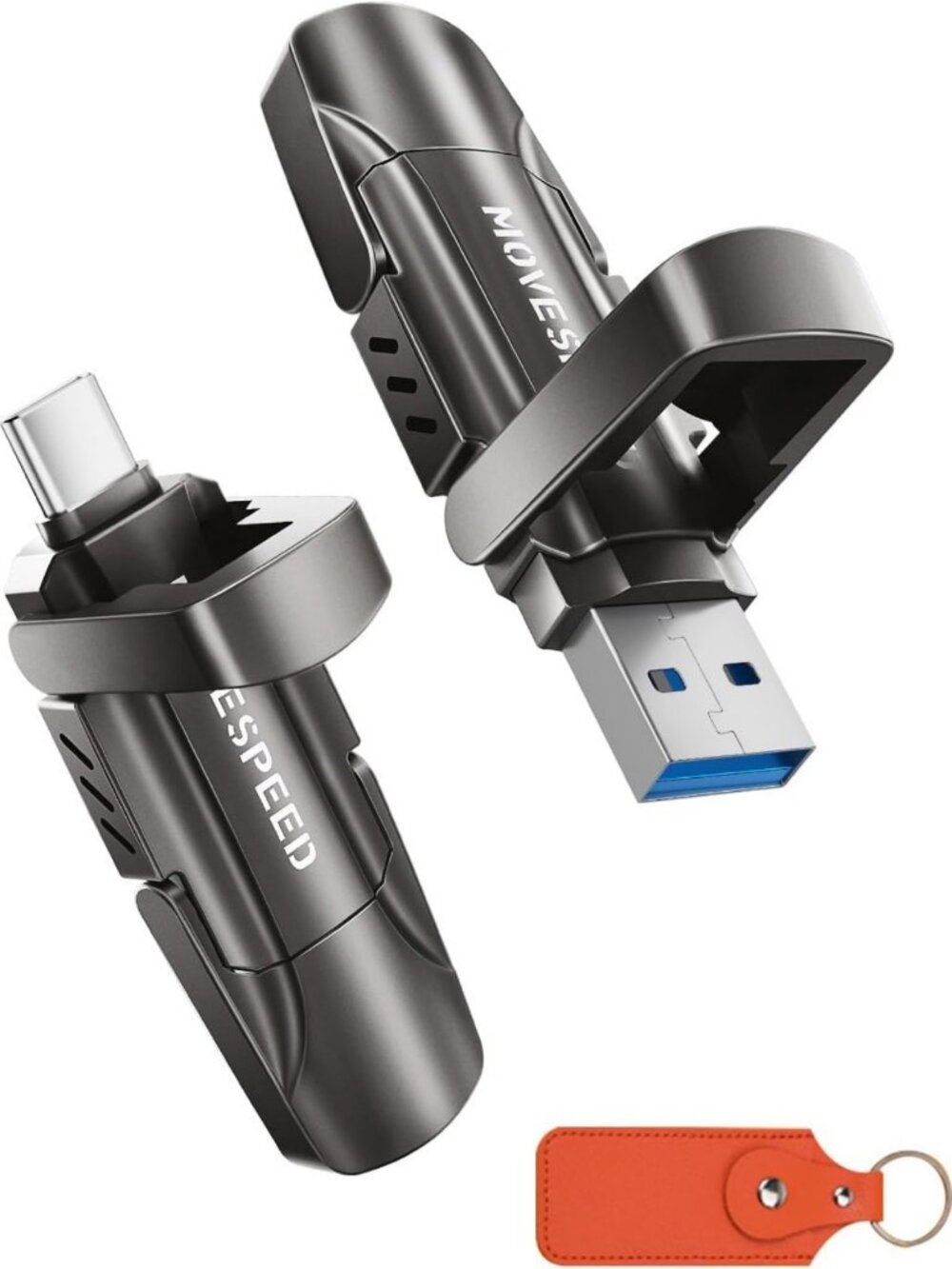 High-Speed 512GB USB 3.2 Type C Thumb Drive with Leather Case for iPhone